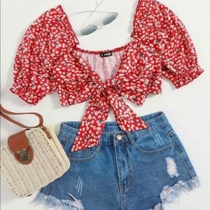 Floral tie crop top